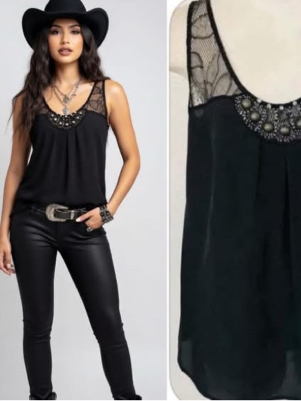 New $58 Express Black Market Beaded Lace Blouse Tank Top White House Zara Chic